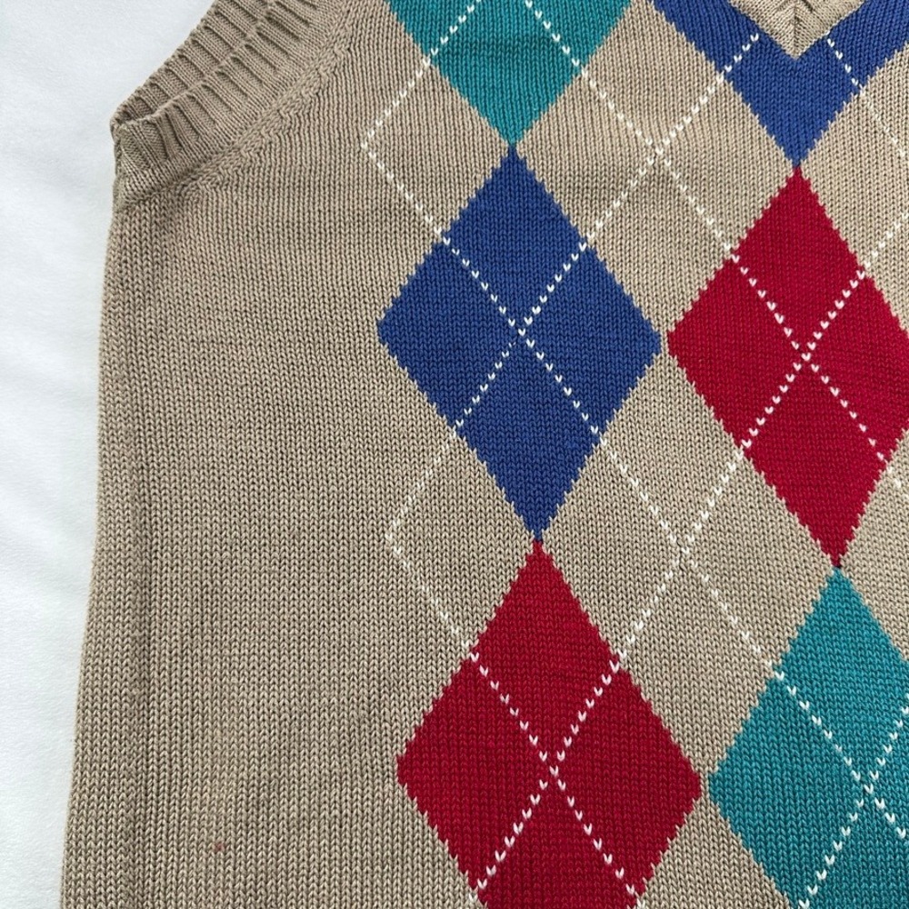 Wakefield Co Kenneth Gordon Mens L Argyle V Neck Sweater Vest Tan Brown Vintage - Picture 3 of 16